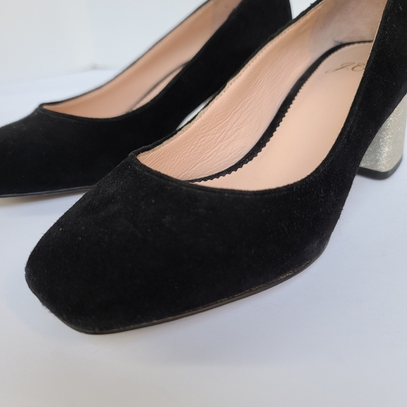 J. Crew | Black Suede Silver Glitter Block Heel - Picture 9 of 16